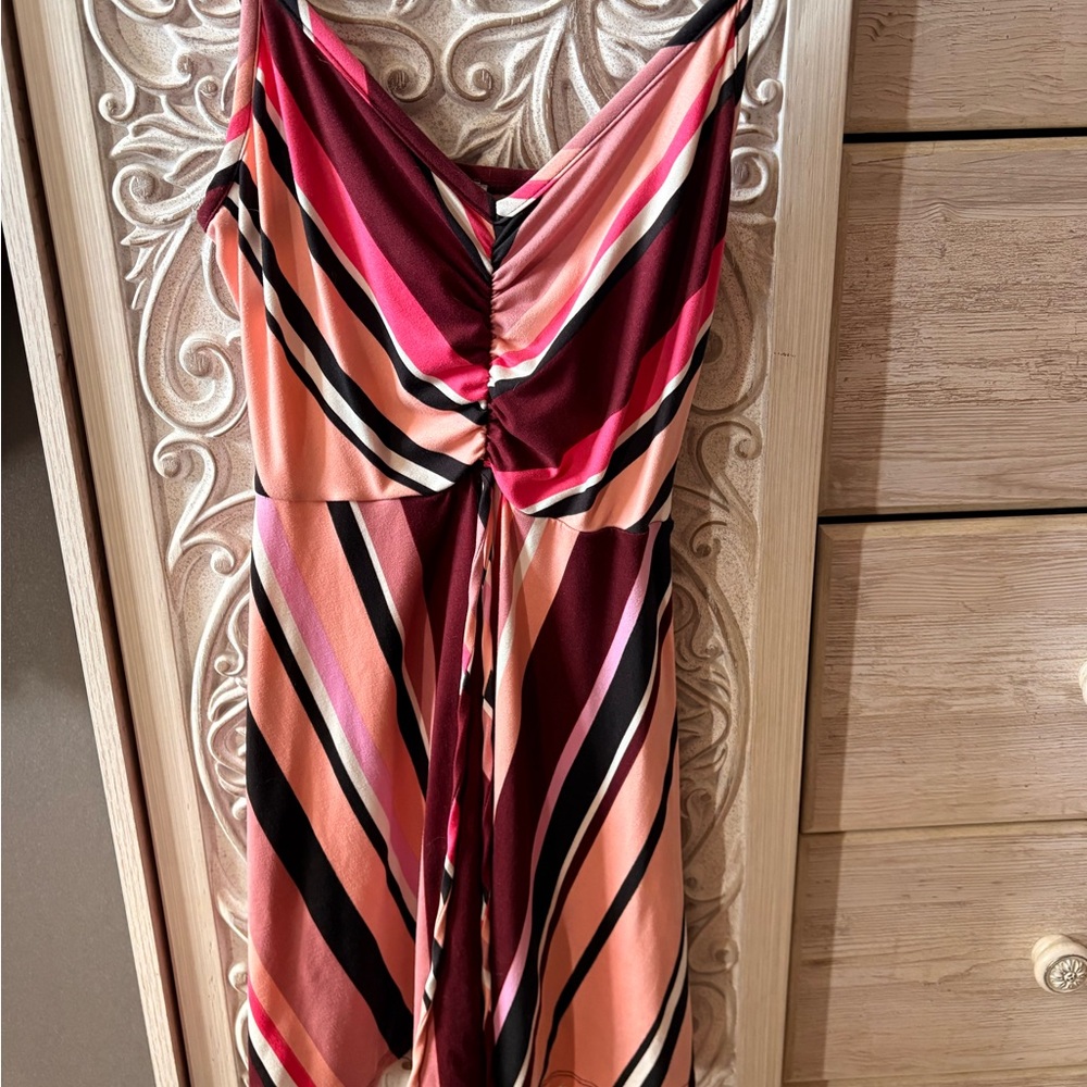 Women's Striped V-Neck Summer Dress in Pink and Peach